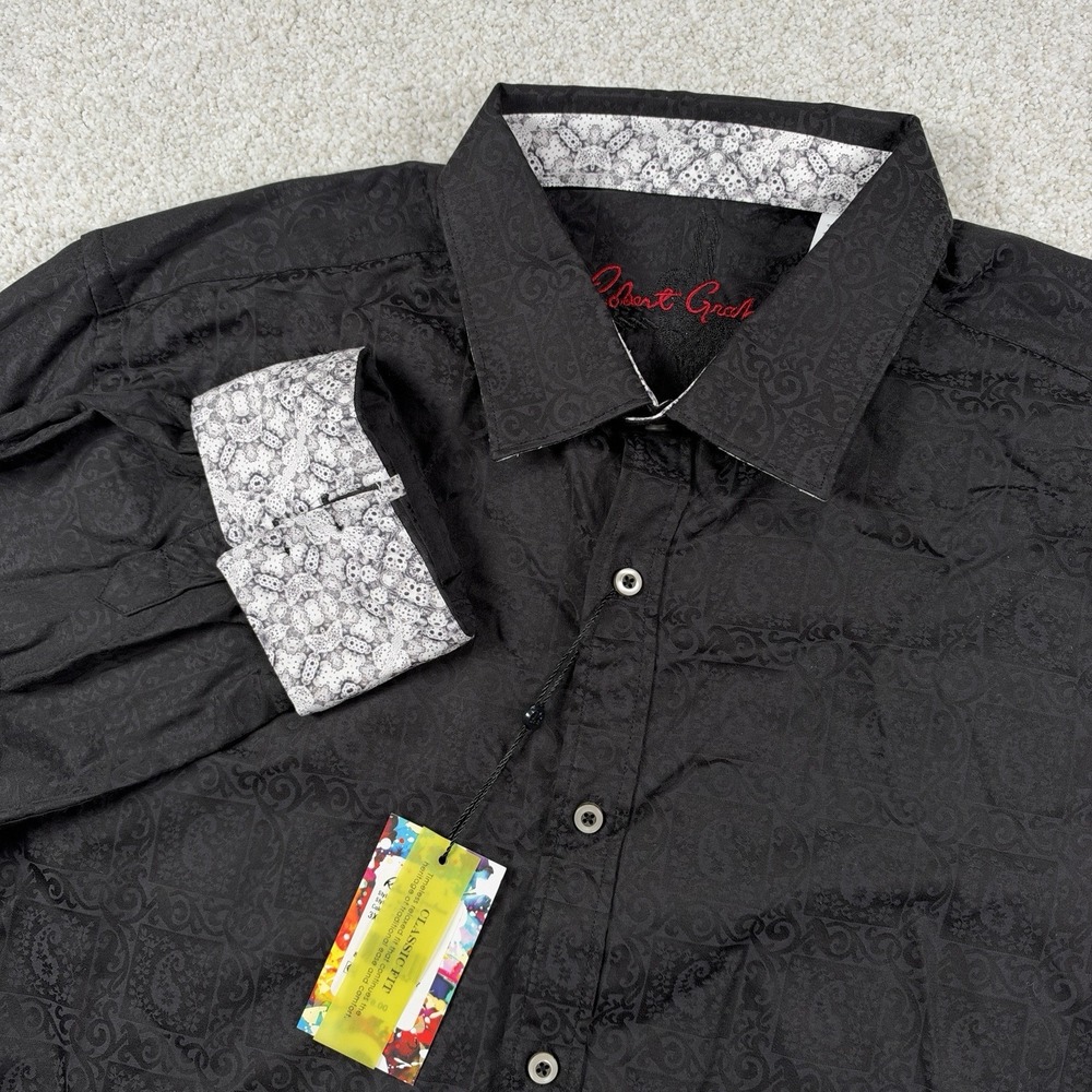 NEW Robert Graham Button Down Shirt Men 3XL Black Windsor 2 Paisley Jacquard
